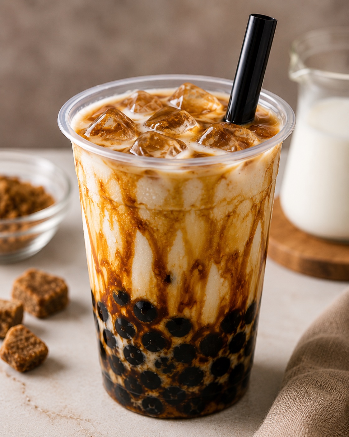 Brown sugar milk tea boba